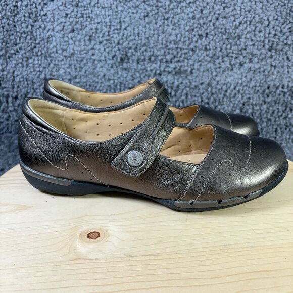 Clarks Unstructured Mary Jane Flats Women Size 9 Wide Leather Bronze Casual Shoe - Picture 3 of 8